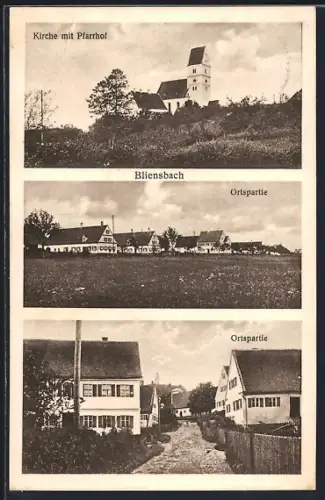 AK Bliensbach, Kirche mit Pfarrhof, Ortspartien