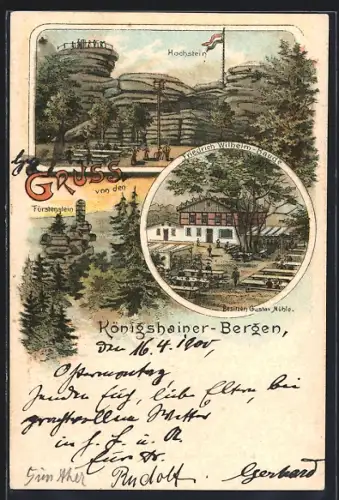 Lithographie Königshain / O.L., Gasthaus Friedrich Wilhelm-Baude, Hochstein, Fürstenstein