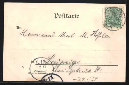 Passepartout-Lithographie Hausdorf b. Maxen, Teufelsmühle, Eichenblatt