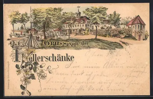 Lithographie Dresden-Trachenberge, Gasthaus Hellerschänke