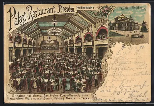 Lithographie Dresden, Palast-Restaurant, Ferdiandstrasse 4