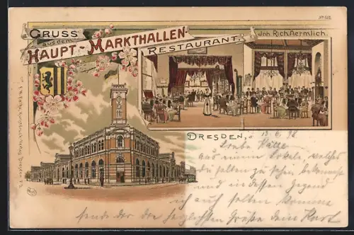 Lithographie Dresden, Haupt-Markthallen-Restaurant, Inh. Rich. Aermlich