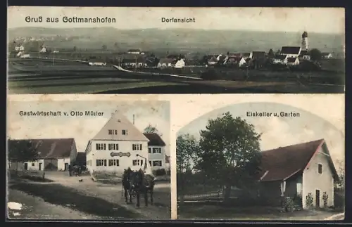 AK Gottmannshofen, Gastwirtschaft v. Otto Müller, Eiskeller und Garten, Gesamtansicht