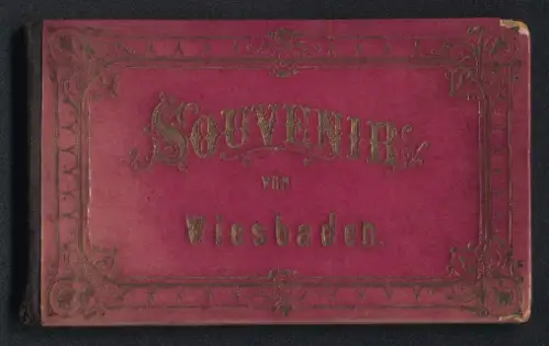 Leporello-Album 12 Lithographie-Ansichten Wiesbaden, neue Synagoge, griech. Kapelle, Diedenmühle, Sonnenberg