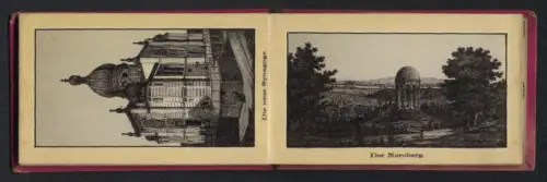 Leporello-Album 12 Lithographie-Ansichten Wiesbaden, neue Synagoge, griech. Kapelle, Diedenmühle, Sonnenberg