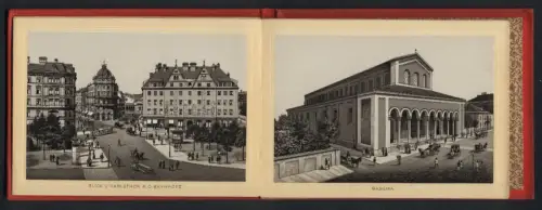 Leporello-Album 21 Lithographie-Ansichten München, Hofbräuhaus, Universität, Karlsthorplatz, Basilika, Hofkirche