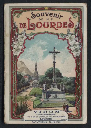 Leporello-Album 11 Lithographie-Ansichten, Karmeliten Kloster, Eglise du Rosaire, Grotte, Vue generale Basilique