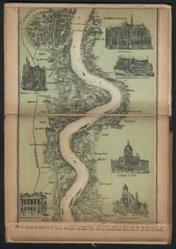 Leporello-Album 16 Lithographie-Ansichten Mainz, Verlauf des Rheins, Panorama des Rheins