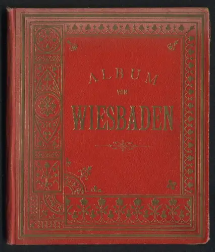 Leporello-Album 30 Lithographie-Ansichten Wiesbaden, Synagoge, Rheinstrasse, Theaterplatz mit Strassenbahn, Kranplatz