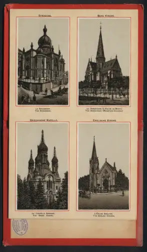 Leporello-Album 30 Lithographie-Ansichten Wiesbaden, Synagoge, Rheinstrasse, Theaterplatz mit Strassenbahn, Kranplatz