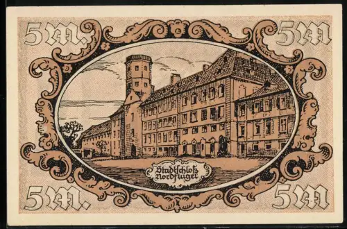 Notgeld Fulda 1918, 5 Mark, Stadtschloss Nordflügel und Bonifatiusdenkmal