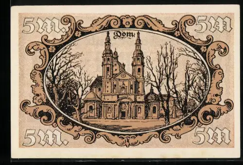 Notgeld Fulda 1918, 5 Mark, Dom und Bonifatius-Denkmal