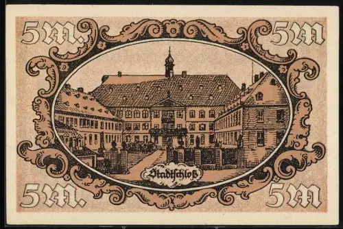 Notgeld Fulda 1918, 5 Mark, Stadtschloss und Bonifatius-Denkmal