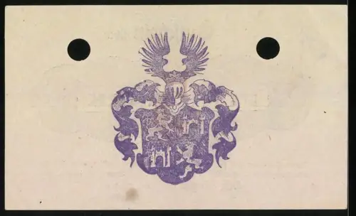 Notgeld Sagan 1918, 5 Mark, verzierter Nennwert und Stadtwappen, Stempel: Ungültig, entwertet (gelocht)