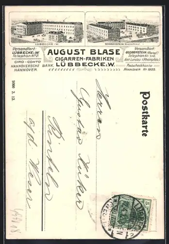 AK Lübbecke i. W., Cigarren-Fabriken August Blase