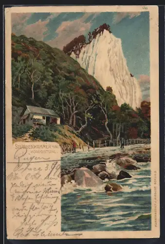 Lithographie Stubbenkammer /Rügen, der Königsstuhl