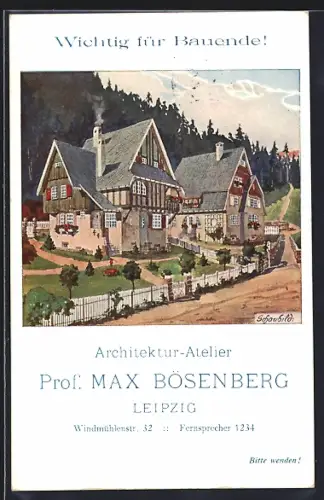 Künstler-AK Leipzig, Architektur-Atelier Prof. Max Bösenberg, Schaubild
