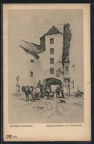 Künstler-AK Teisendorf, Augustinerkloster, Postkutsche