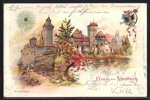 Sonnenschein-AK Nürnberg, Burg-Aufgang, Henker-Steg