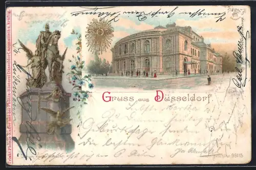 Sonnenschein-AK Düsseldorf, Denkmal Kaiser Wilhelm I.