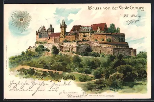 Sonnenschein-AK Coburg, Gesamtansicht der Veste