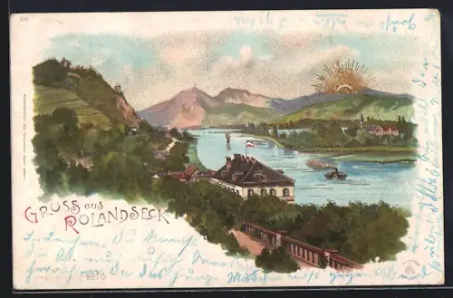 Sonnenschein-AK Rolandseck, Ortsansicht aus der Vogelschau