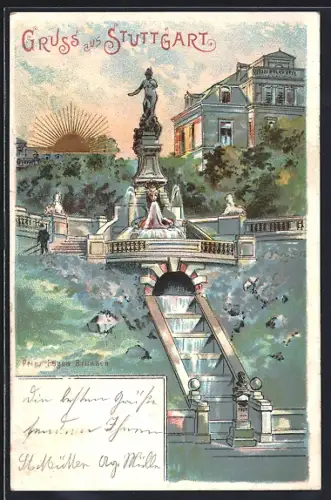 Sonnenschein-Lithographie Stuttgart, Prinz Eugen Brunnen