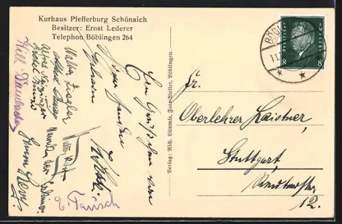 AK Schönaich, Blick auf Hotel-Kurhaus Pfefferburg