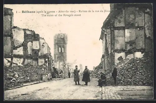 AK Béthune, Ruines de la rue du Rivage après la guerre