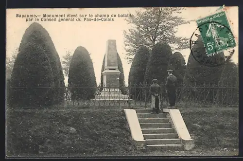 AK Bapaume, Monument élevé sur le champ de bataille par le Conseil général du Pas-de-Calais