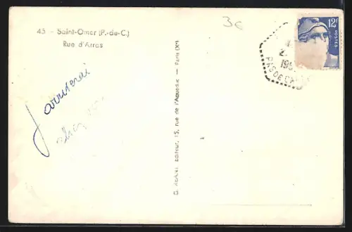 AK Saint-Omer /P.-de-C., Rue d`Arras, Strassenpartie