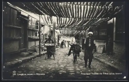 AK Peruschtiza, Trocknen von Tabak auf der Strasse
