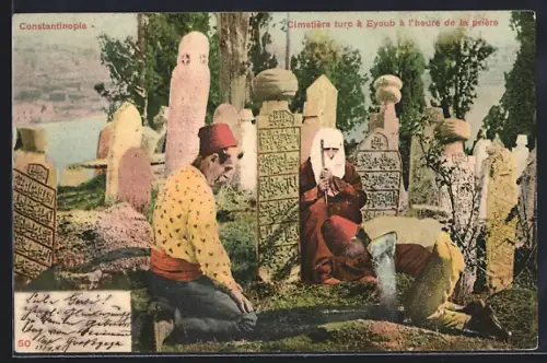 AK Constantinople, Cimetière turc à Eyoub à l`heure de la prière