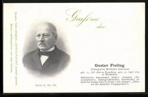 AK Porträt von Gustav Freitag, Koburgischer Wirklicher Geheimrat