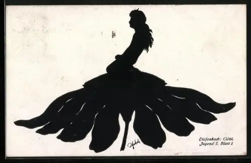 Künstler-AK Diefenbach: Göttl. Jugend 1. Blatt 1, Schattenbild, Kind auf Blüte