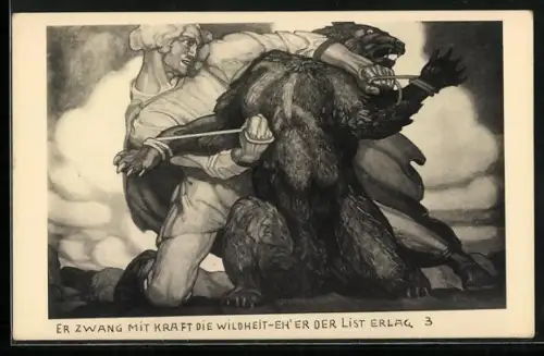 AK Nibelungenbild: Siegfried der Drachentöter, Er zwang mit Kraft die Wildheit eh'er der List erlag