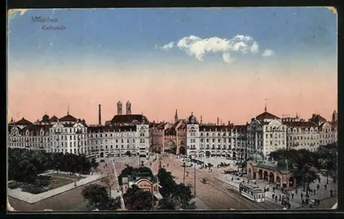 AK München, Karlsplatz mit Strassenbahn