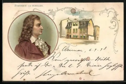 Lithographie Portrait des Dichters Friedrich von Schiller