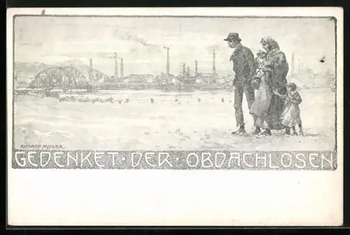Künstler-AK Richard Moser: Gedenket der Obdachlosen