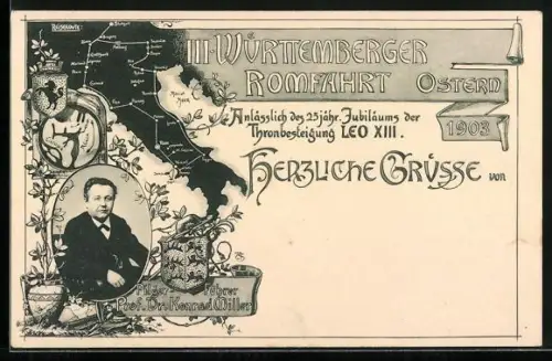 AK Stuttgart, III. Württemberger Romfahrt Ostern 1903, Pilgerführer Prof. Dr. Konrad Miller