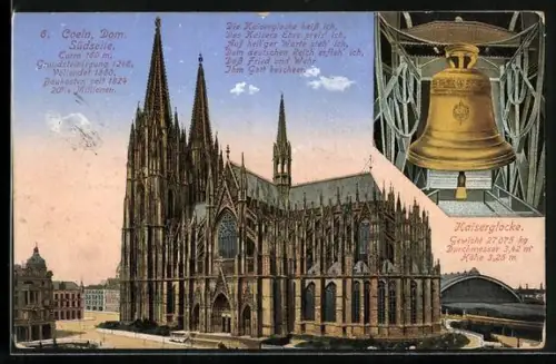 AK Coeln, Südseite des Doms mit Kaiserglocke