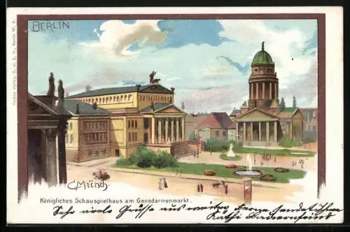 Künstler-AK Berlin, Königliches Schauspielhaus am Gendarmenmarkt, um 1900