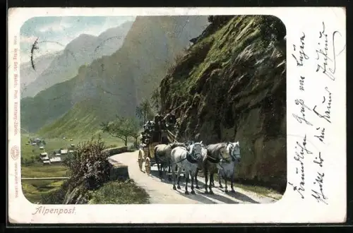 AK Alpenpost, Postkutsche unterwegs
