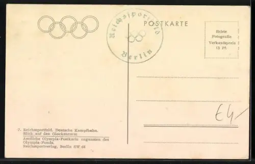 AK Berlin, Deutsche Kampfbahn mit Blick auf den Glockenturm