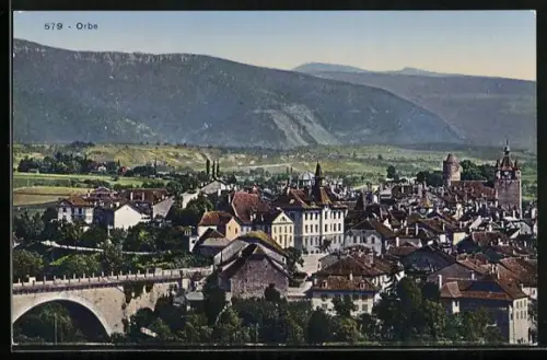 AK Orbe, Stadtpanorama aus der Vogelschau