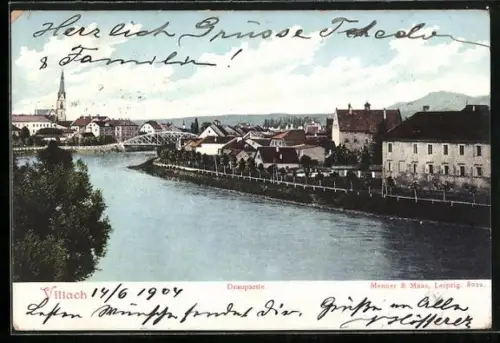 AK Villach, Draupartie mit Brücke