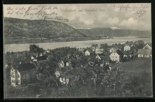 AK Steindorf am Ossiacher See, Totalansicht mit See- u. Bergpanorama aus der Vogelschau