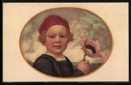 Künstler-AK Ludwig von Zumbusch: Blumentag 1913, Bub mit Blume