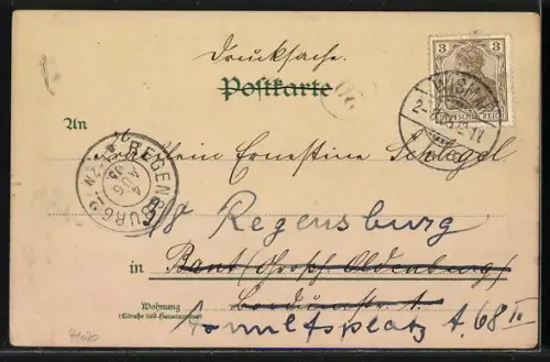 Lithographie München, Blick zur Frauenkirche, Münchner Kindl, Ritter in Rüstung, Wappen mit Krone