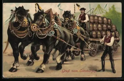 AK München, Pferdewagen mit Bierfässern